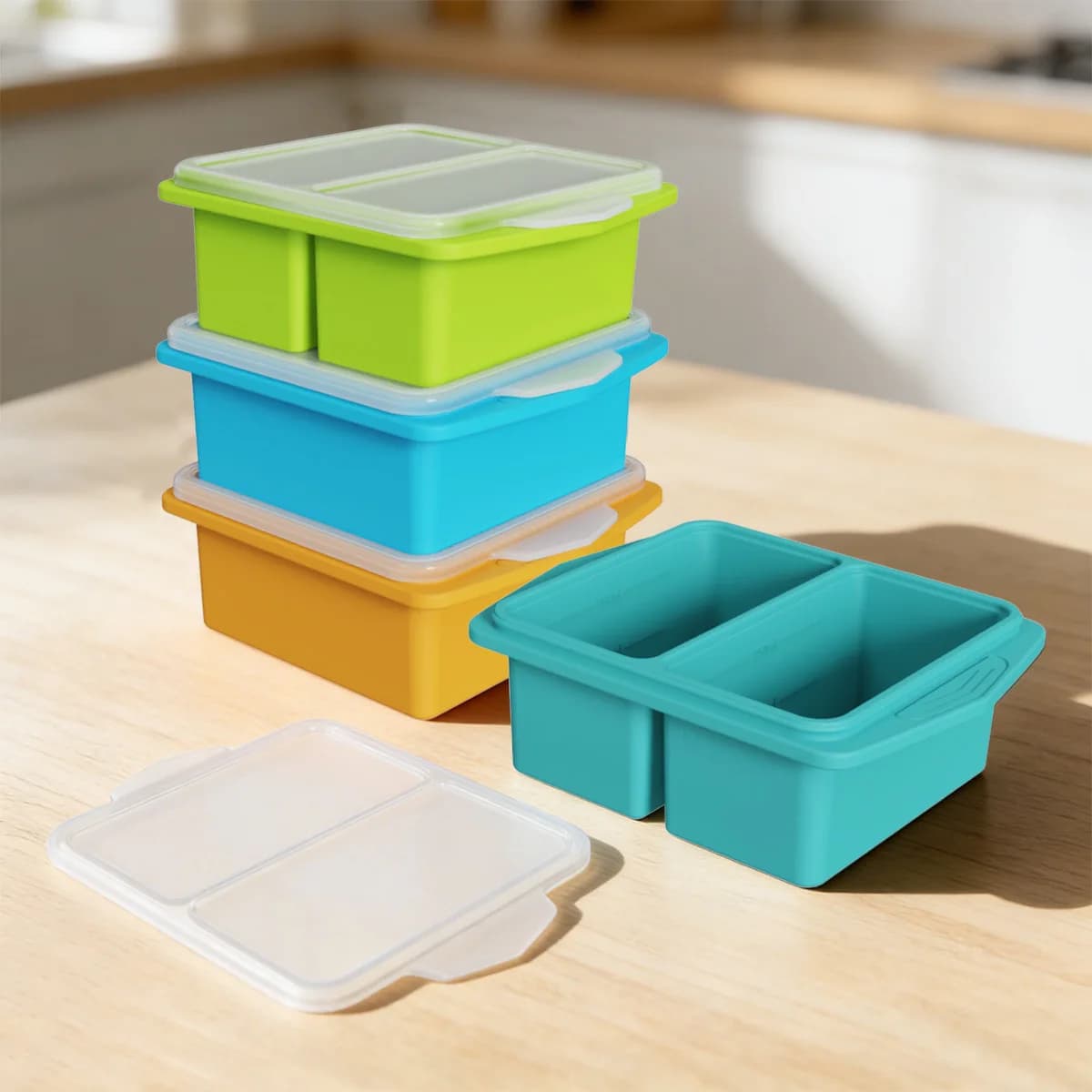 Stampi in Silicone per Congelatore con Coperchi - Contenitori per Zuppa in Silicone - Ermetici, Senza BPA, Impilabili, Adatti per Microonde e Lavastoviglie