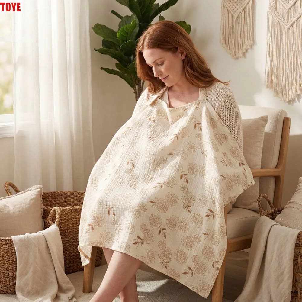 Copertina per Allattamento in Cotone Traspirante con Scollo ad Arco, Coperta Multiuso Regolabile per Passeggino