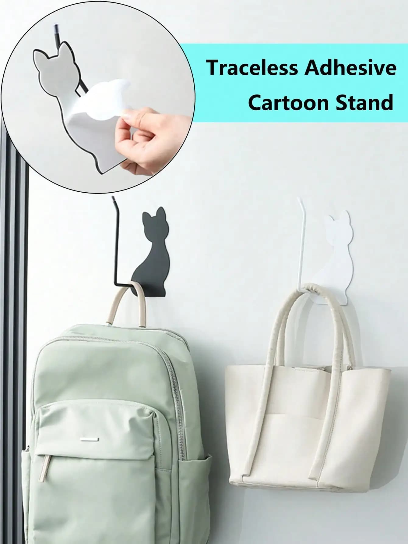Cute Bathroom Cat-Shaped Hole-Free Kitchen Hook Tissue Paper, Plastic Wrap, Dishcloth Wall-Mounted Multi-Functional Storage Rack