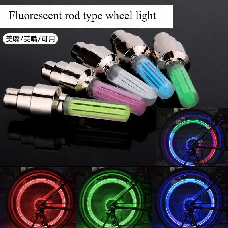 Luce per valvola dell'aria per bicicletta Luce per valvola dell'aria per mountain bike Ruota a vento Accessori per biciclette Luce per pneumatici per ruota con asta fluorescente