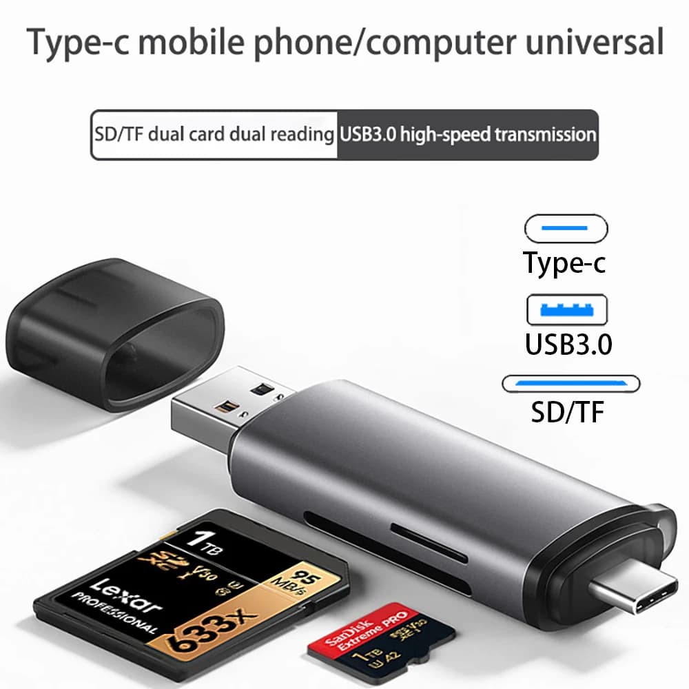 Lettore di schede USB3.0 e USB C a SD MicroSD TF Thunderbolt 3 per telefono PC Accessori per laptop Lettore di schede di memoria intelligente Adattatore per schede SD