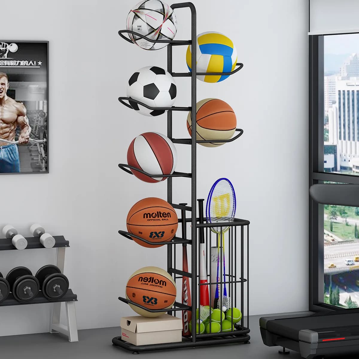 Indoor Children's Basketball Shelves Put Football Basket For Ball Positioned Rack For Asylum, Volleyball Support, Space