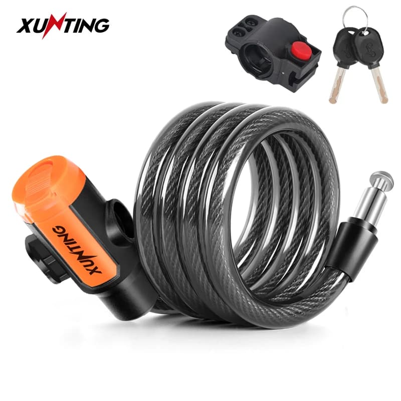 Xunting Bike Lock Chiavi sicure a spirale Lucchetto per cavo per bici con staffa di montaggio Lucchetto per bicicletta per scooter antifurto resistente alle intemperie