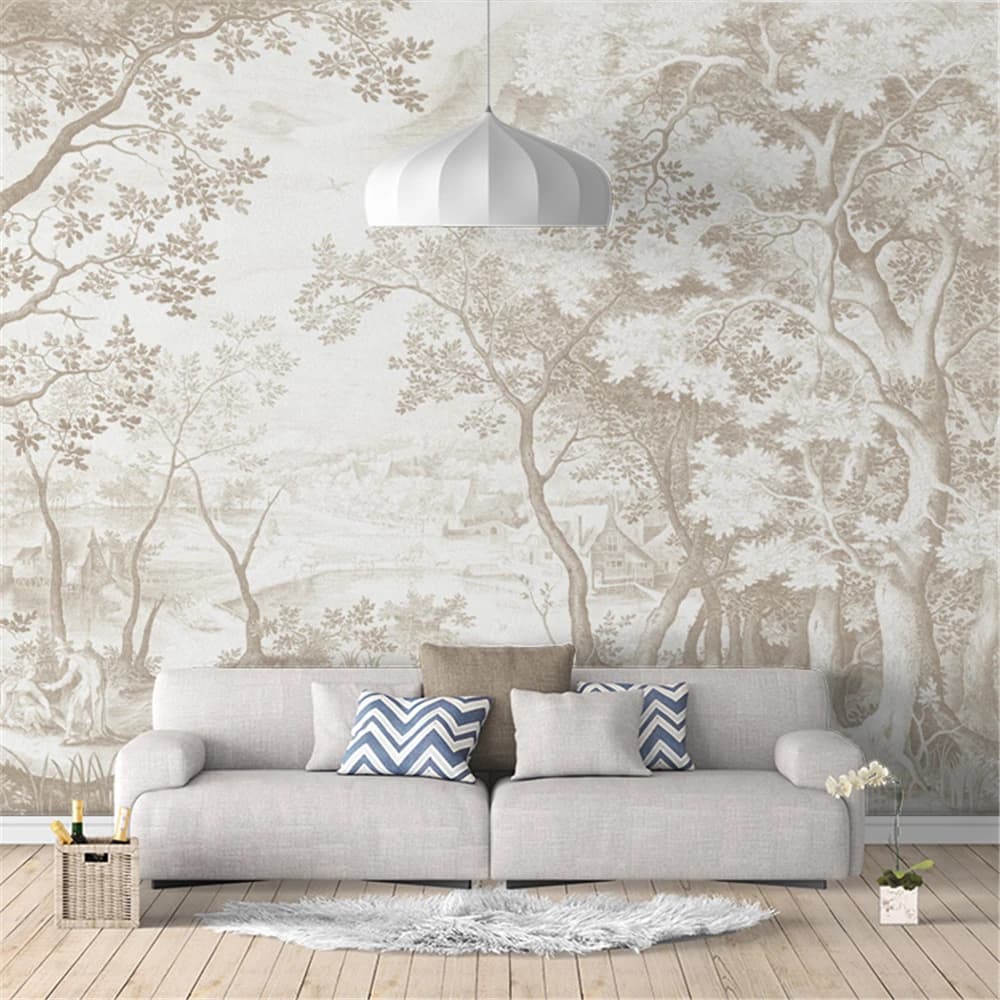 Sfondi personalizzati con paesaggio forestale francese europeo per soggiorno, camera da letto, adesivi per sfondo TV, carta da parati 3D per pittura murale