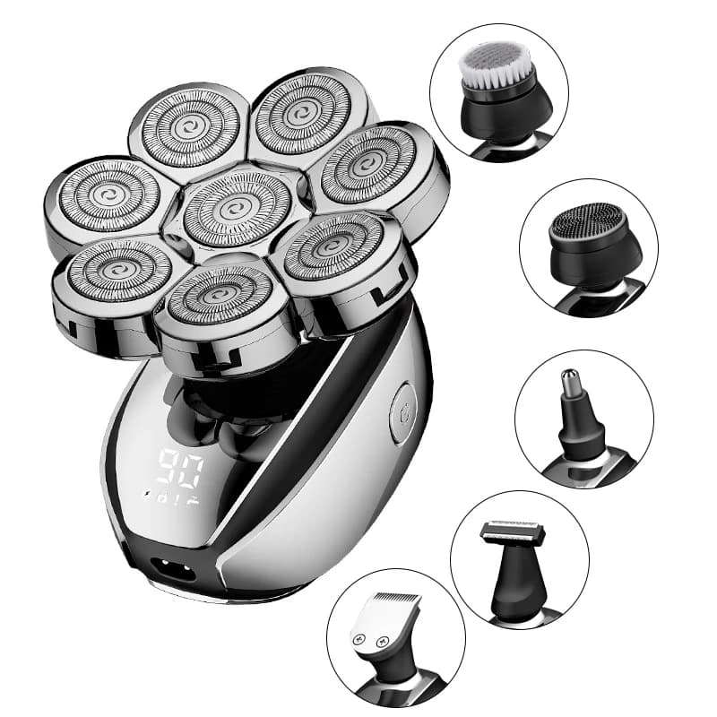Shaving Razor 6 in 1 for bald men 7 floating shaver blades electric head haircuts USB LED display rechargeable via quick USB