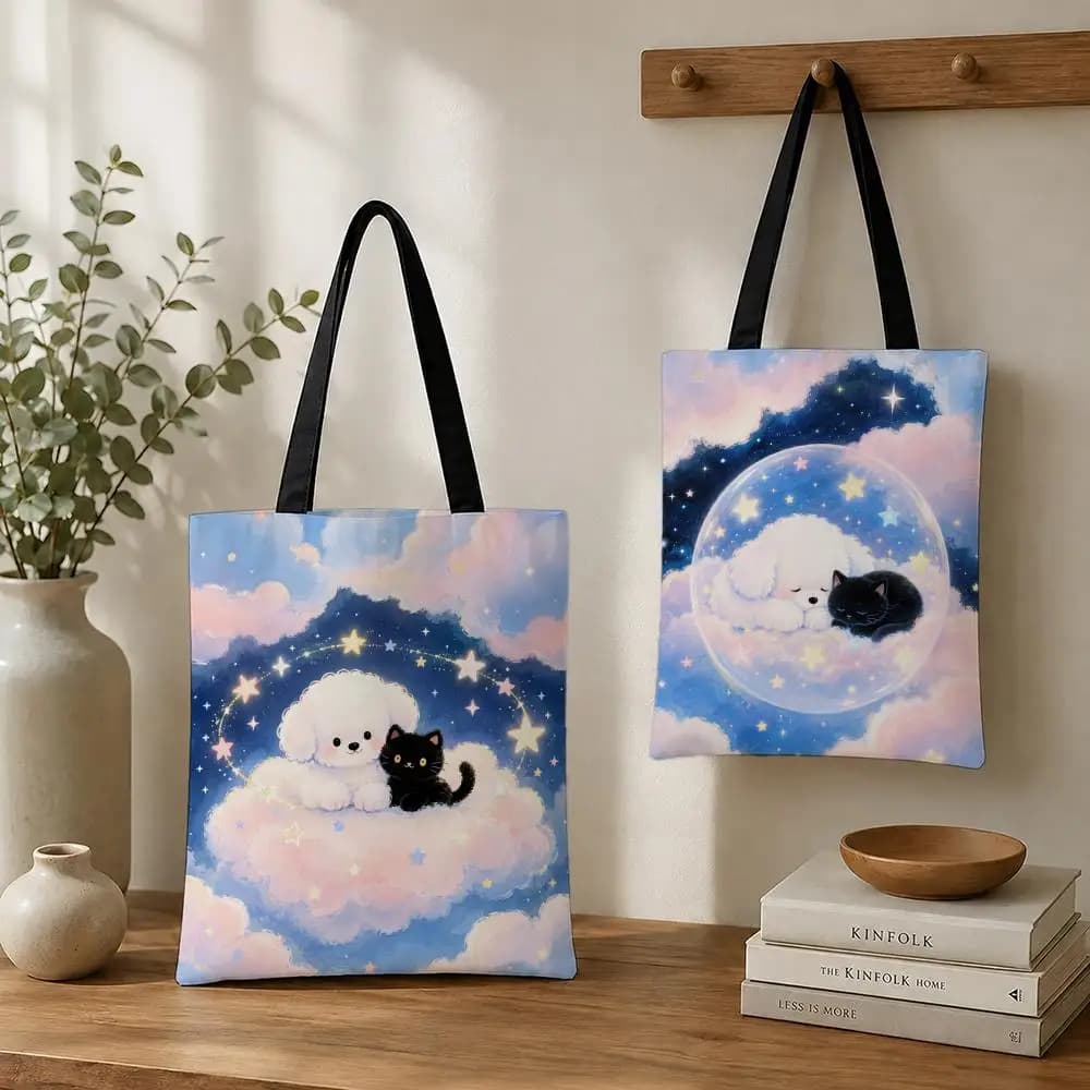 Super Cute Cats and Dogs Storage Bags Canvas tote bags reusable shopping bags perfect for work daily commutes
