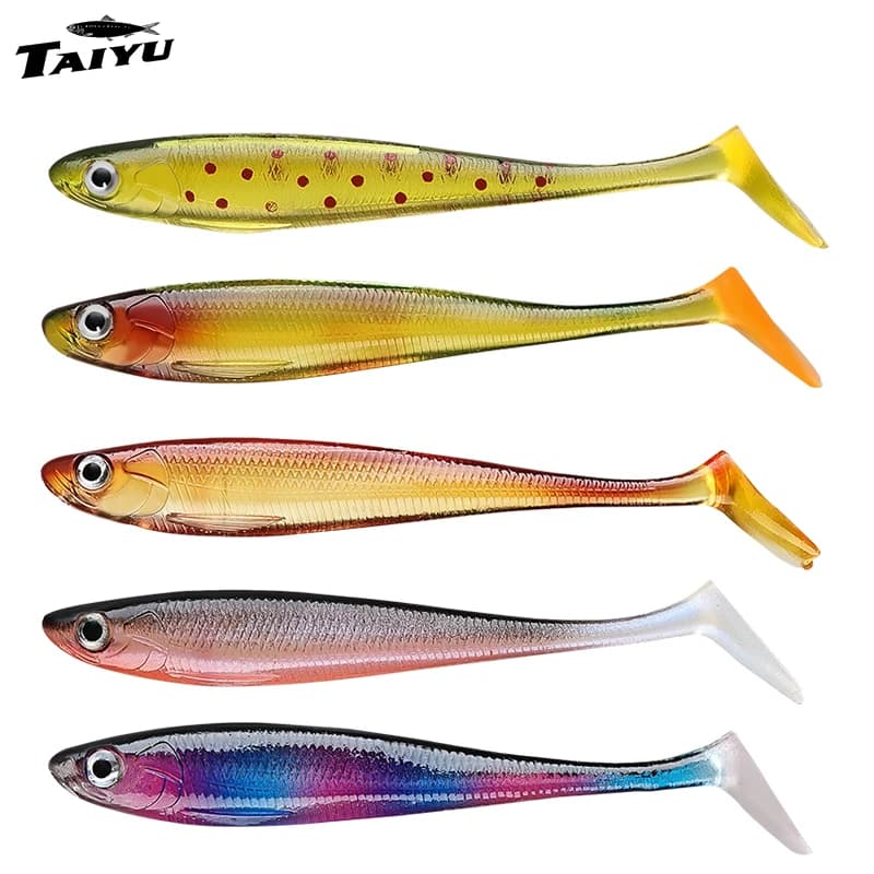 TAIYU 7 pezzi set 9cm6g richiamo esca morbida coda esca morbida piede d'anatra pesce PVC esca morbida simulazione richiamo esca pesce