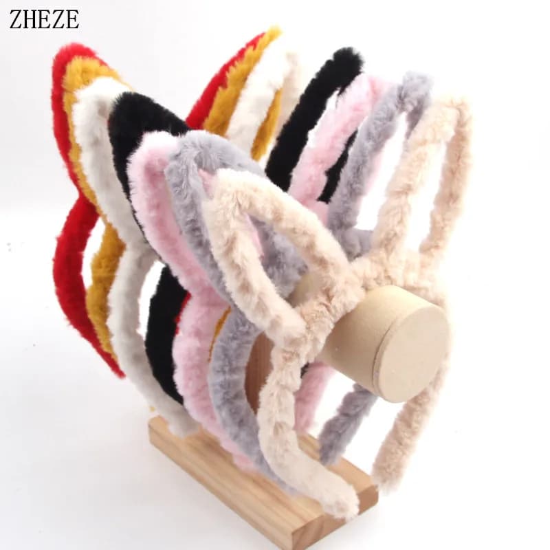1pc simpatico cerchio per capelli in peluche per lavare il viso cura della pelle fascia a forma di orecchio di coniglietto Kawaii per le donne ragazze indossano accessori per capelli quotidiani
