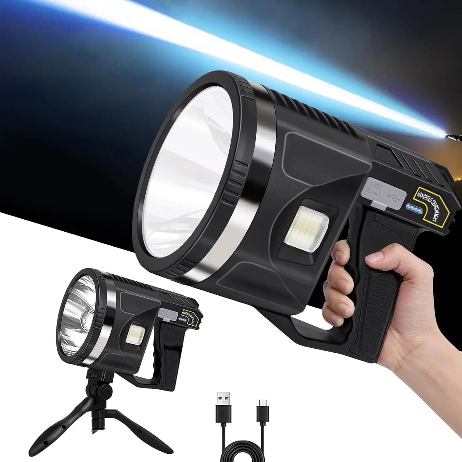 Super Luminous 1000,000 Lumen Rechargeable LED Light with COB Light, Tripod, 24,000 mAh Battery, IPX7 Waterproof for External Use