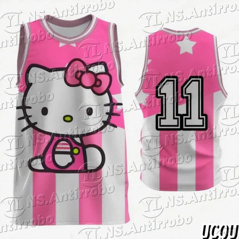 Estate Sanrio Nuova edizione speciale Hello Kitty Gilet da basket Tshirt Maglia senza maniche ad asciugatura rapida Gilet sportivo oversize