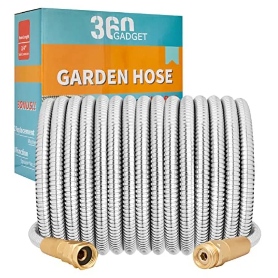 Tubo da Giardino in Acciaio Inossidabile Rinforzato da 30 Metri con Spruzzatore a 8 Funzioni, Raccordi Metallici, Flessibile, Leggero, Anti-Piega e Anti-Perforazione