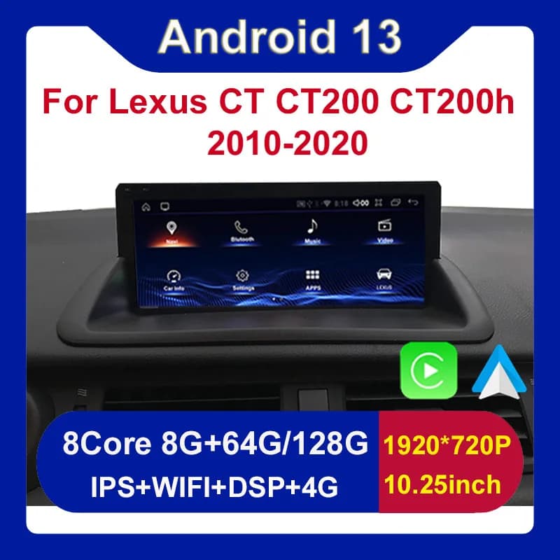 Android 13 Wireless 8 + 128G Auto Carplay Per Lexus CT CT200 CT200h 2010-2020 Auto Lettore Dvd di Navigazione Multimediale Stereo