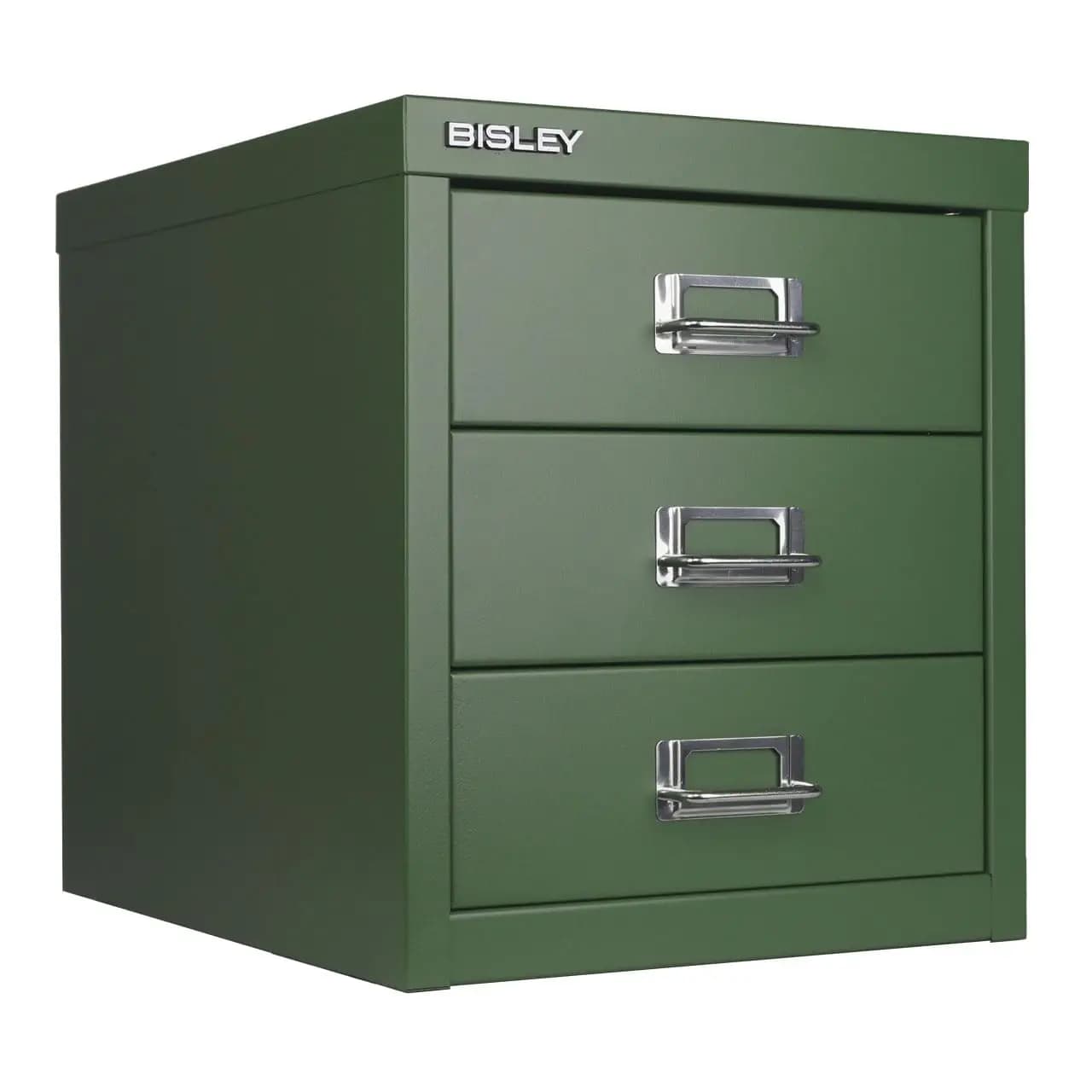 3-Drawer Steel MultiDrawer Cabinet - Olive Green, Chrome Pull Handles with Label Holders, Powder-Coated Steel,, Customized