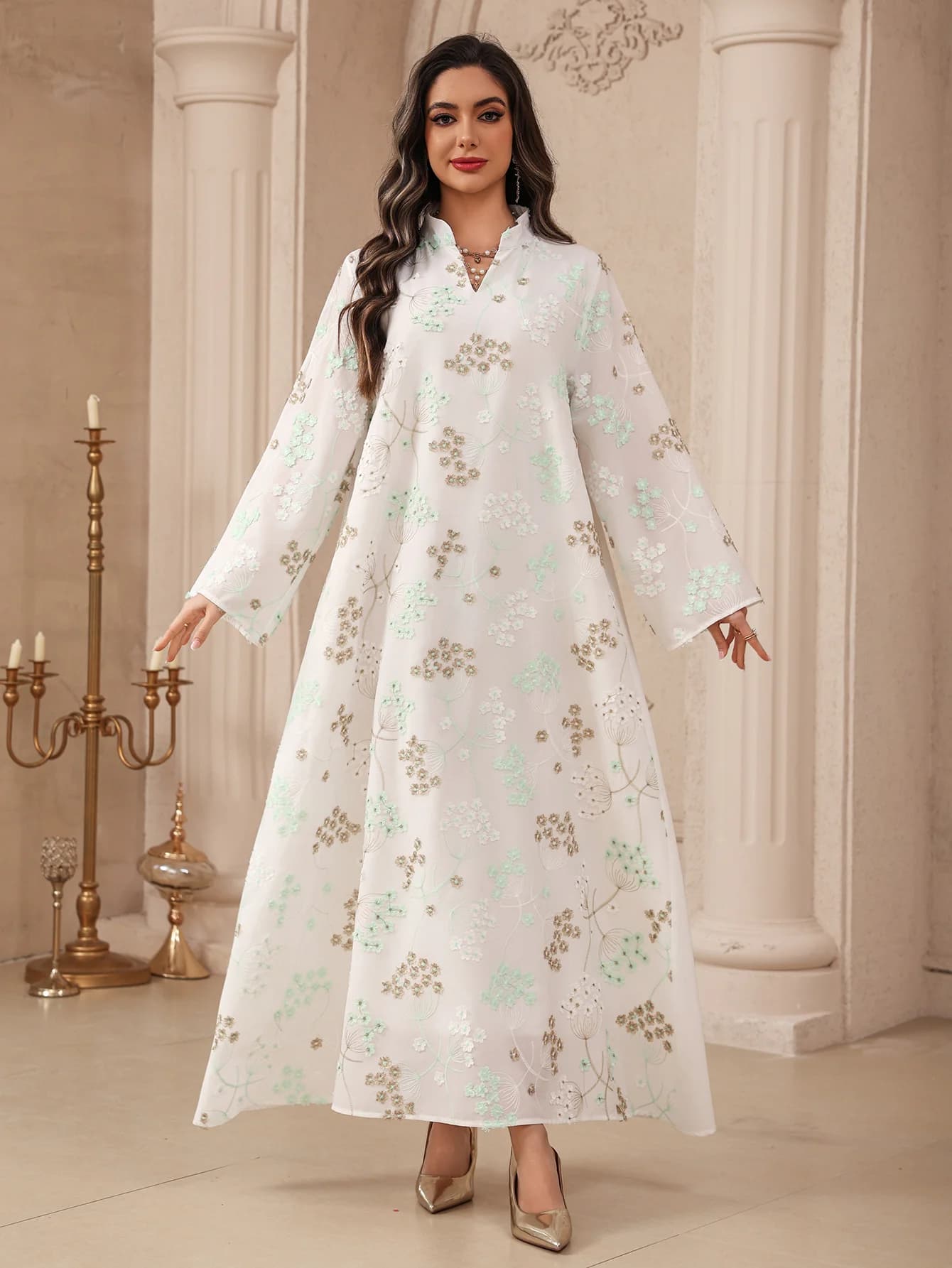 Elegant Embroidered Ethnic Style Maxi Dress for Party Performance Travel Photography Large Size Three Dimensional Floral Dress