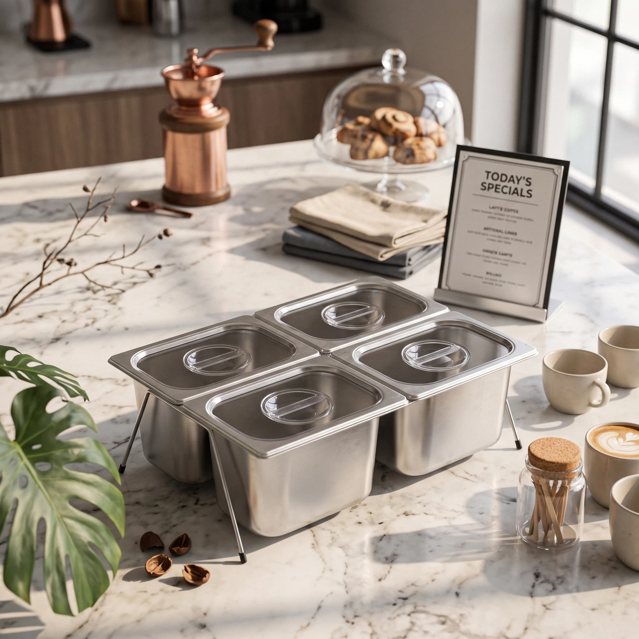 Four-Compartment Food Tray Countertop Food Storage Organizer with Lid Condiment Holder with Lid Transparent Container Sturdy