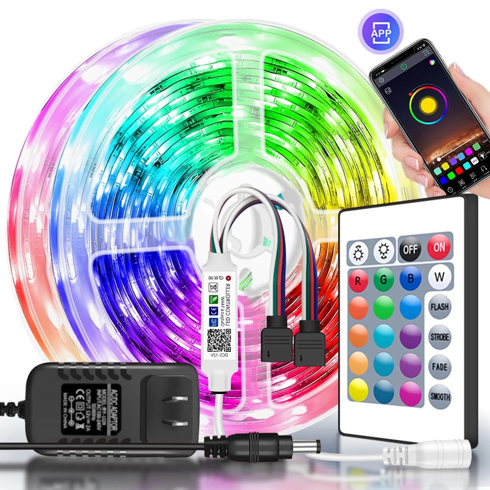 Luci a LED per camera da letto 5050 Striscia RGB Sincronizzazione musicale Cambia colore con strisce di controllo remoto e app Decorazione per feste TV domestiche