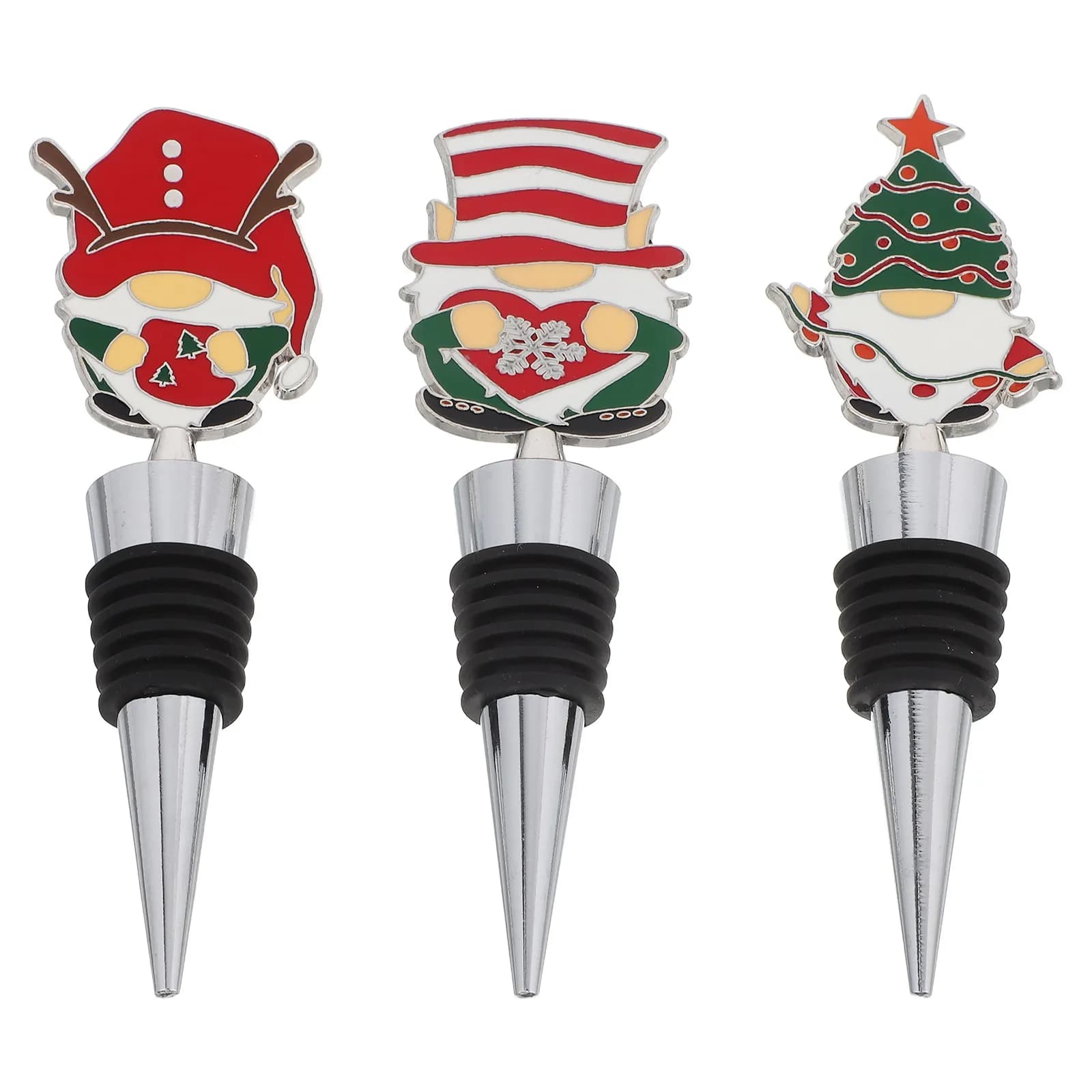 Set di 3 Tappi per Vino Natalizi, Sigillanti per Bottiglie a Tema Babbo Natale e Gnomi, Decorazioni per la Conservazione di Bevande Festive, Tappi Decorativi per Bottiglie di Vino Rosso