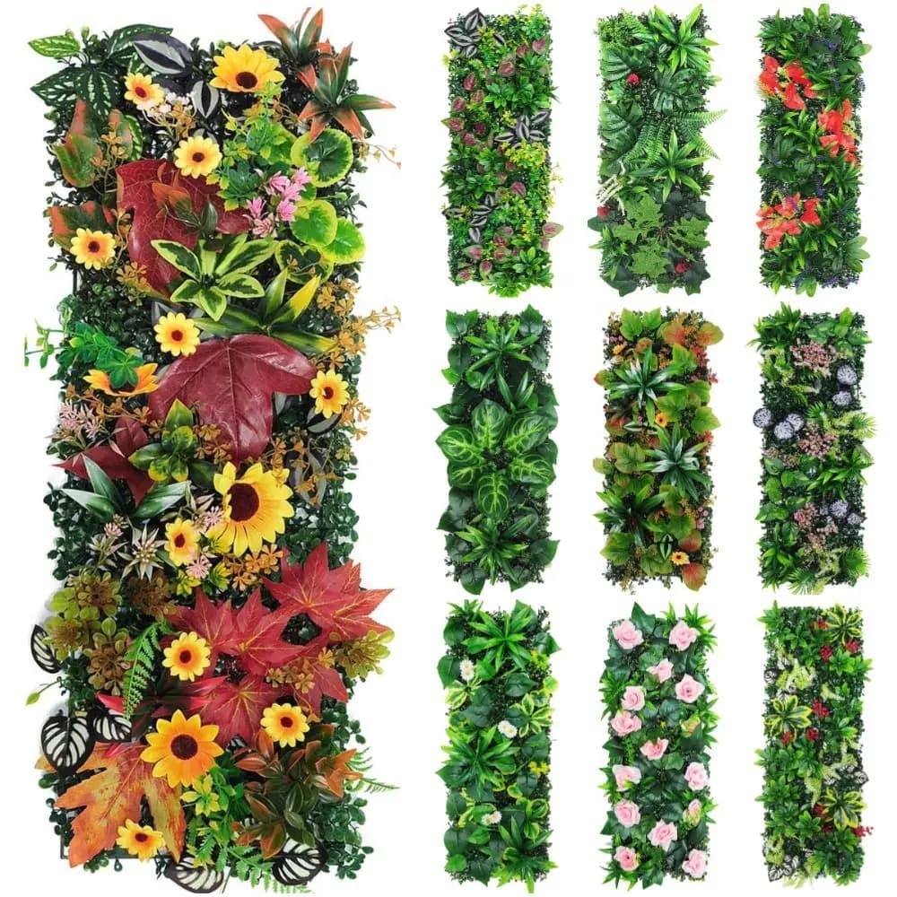 DIY Artificial Plant Wall Panel Flower UV Protection Artificial Eucalyptus Carpet Green No Watering Fake Green Grass Mat Wedding