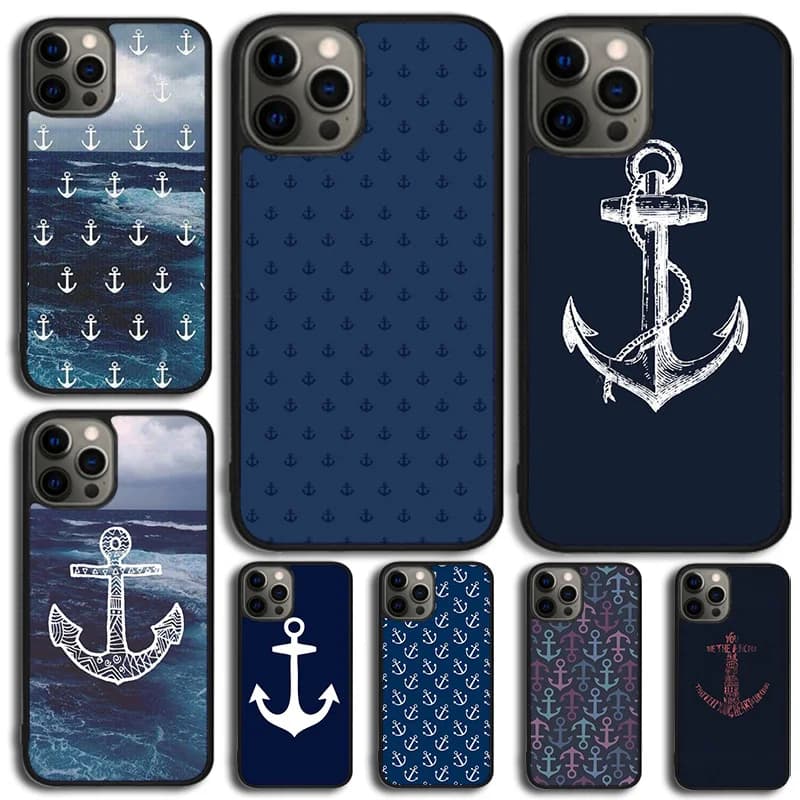 Ancora per barca blu Stampa Disegno Cover per telefono per iPhone XR XS 11 12 13 Mini 15 16 14 Pro MAX Plus
