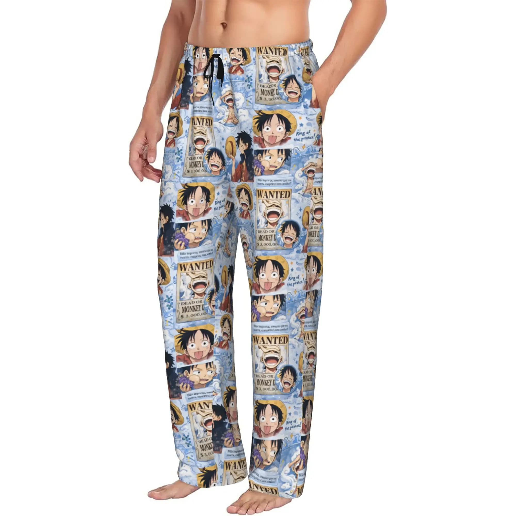 Custom Printed Anime One P-Pieces Luffy Pajama Pants Men Sleep Sleepwear Bottoms with Pockets