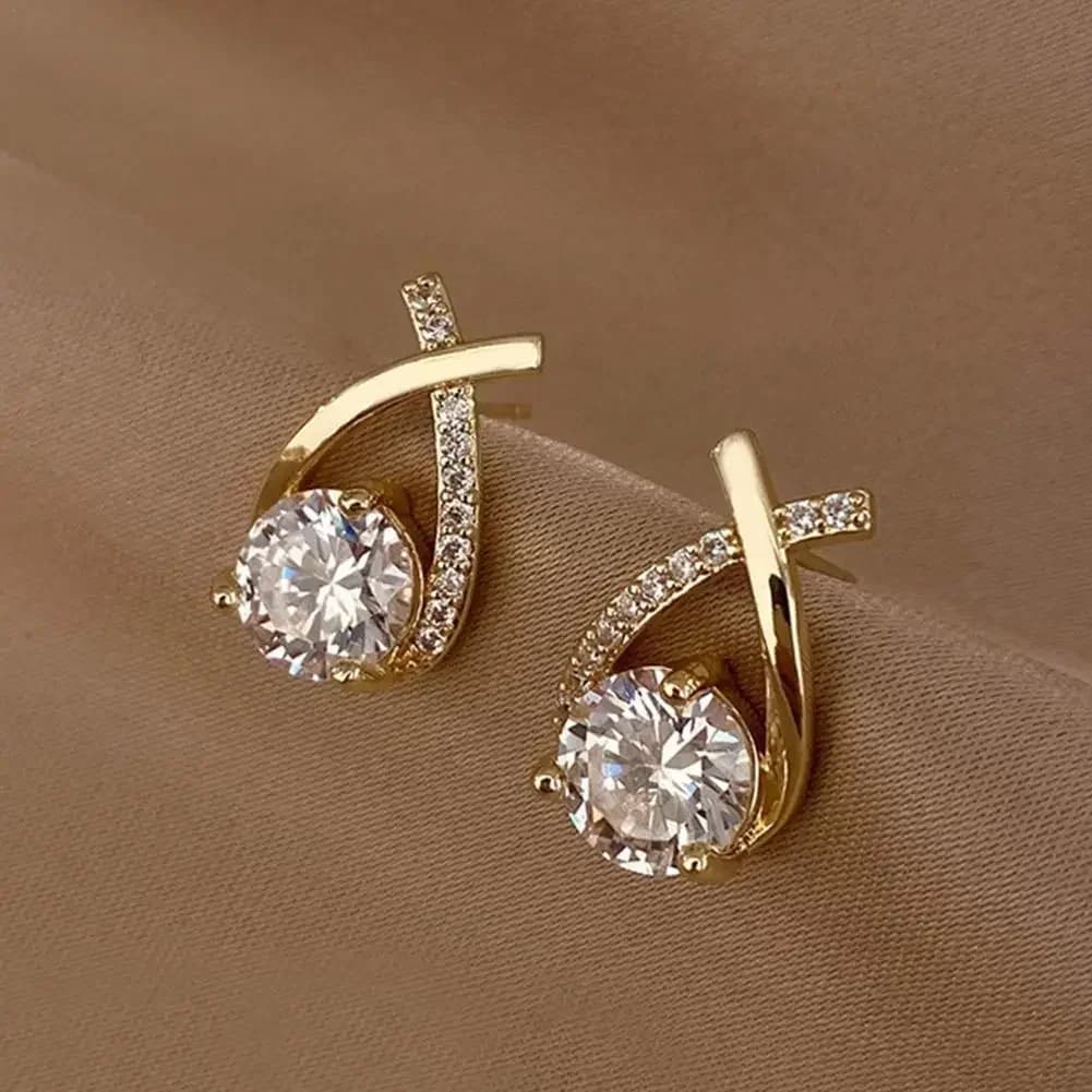 Shiny Micro-inlaid Rhinestone Earrings Ladies Fashion Delicate Geometric Cross Stud Earring Party Ear Accessory Jewelry Gifts