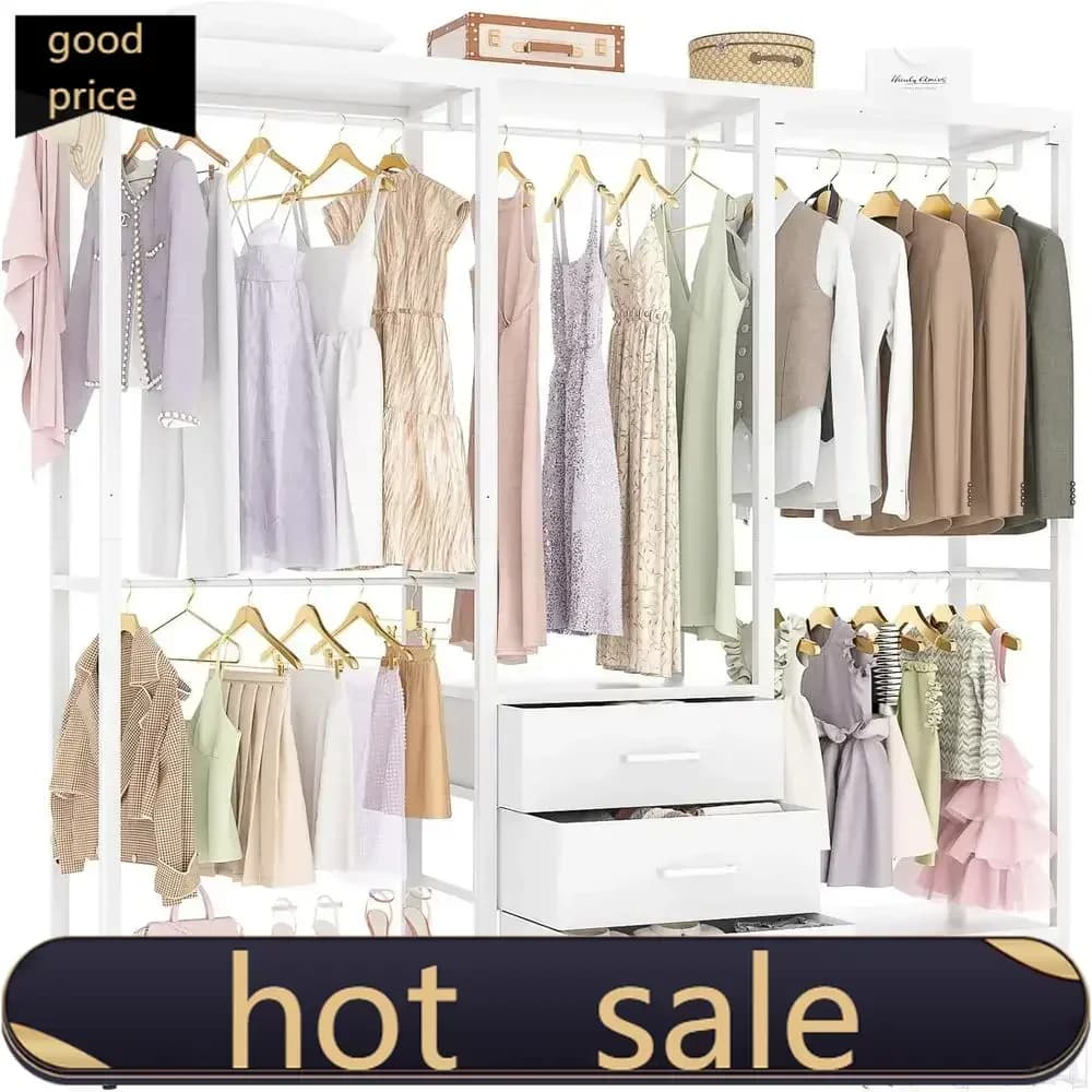 Activity pricePopularWhite Heavy-Duty L-Shaped Wooden Closet Organizer with Hanging and Storage Shelves