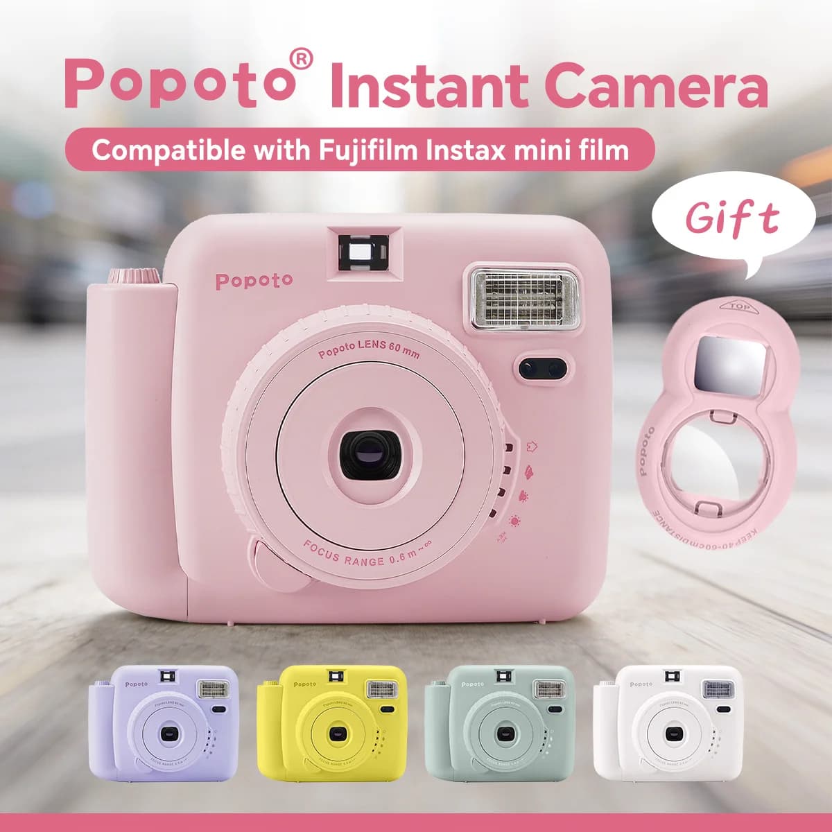 Fotocamera Istantanea Popoto da 3 Pollici Compatibile con Pellicola Fuji Instax Mini 11 12, Fotografia Vintage Stile Macaron, Regalo per Adolescenti