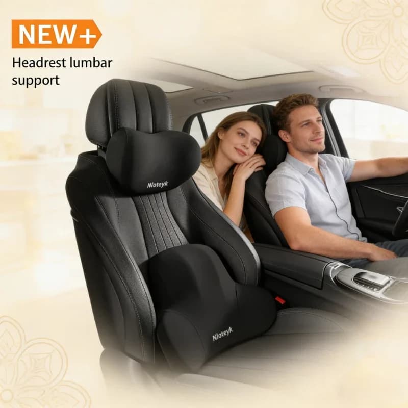 Set Cuscino per Collo e Supporto Lombare in Memory Foam per Auto, Poggiatesta Traspirante per Alleviare il Dolore