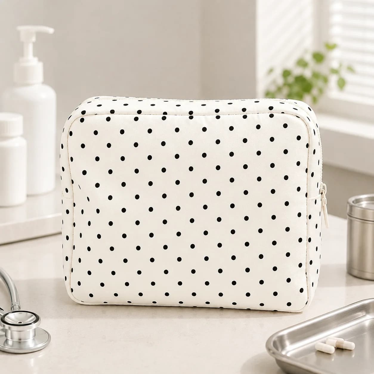 Portable Medicine Bag Polka Dot Storage Pouch Travel First Aid Organizer Medication Case Zipper Medical Kit Cosmetic Bag