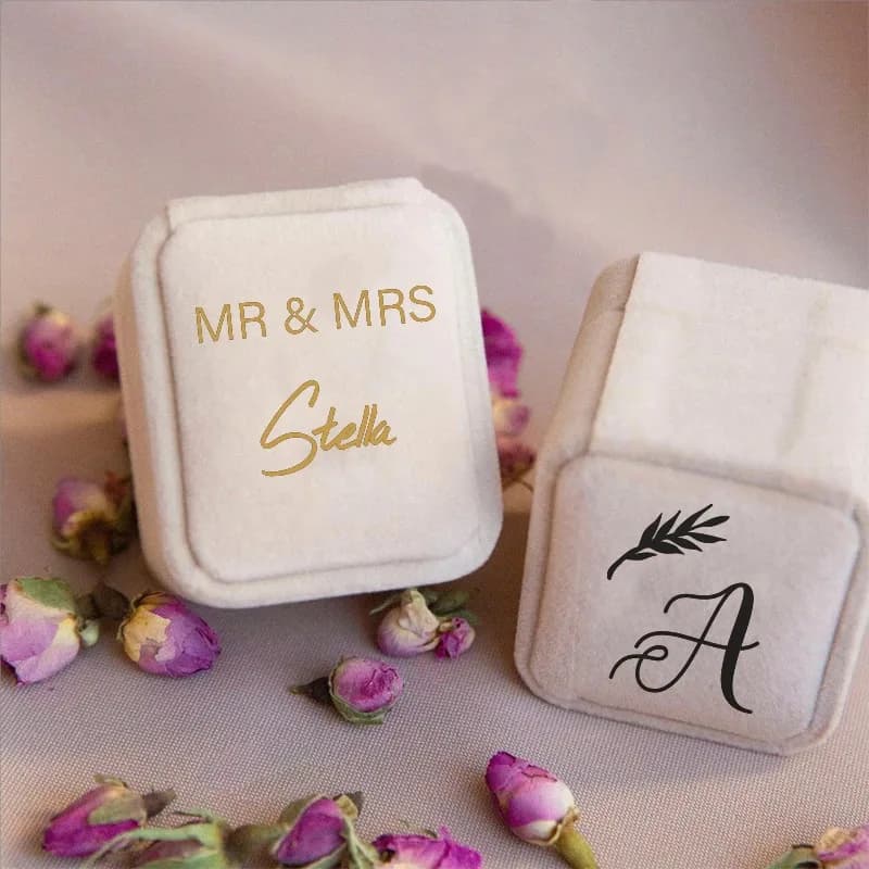 Scatola per anelli in velluto con monogramma personalizzato per cerimonia nuziale Porta anelli quadrato personalizzato Porta anelli di fidanzamento Scatola per ricordi Regalo proposta
