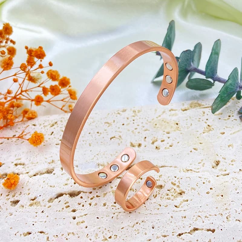Women's Pure Copper Bracelets and Rings Men's Simple Cuff Magnetic Bracelets Arthritis Health Solid Copper Jewelry