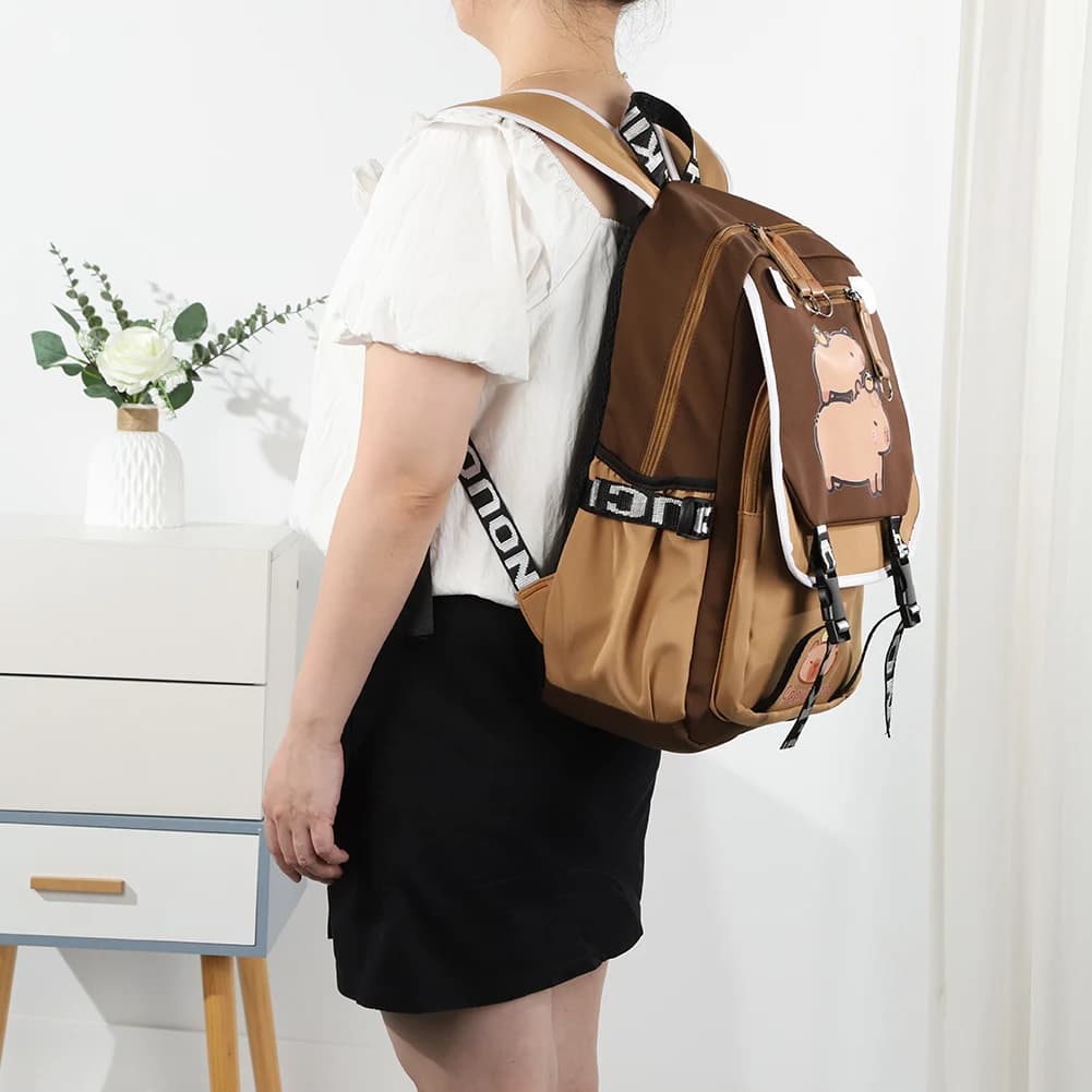 Capybara Zaino carino Zaino Kawaii con astuccio per matite Zaino casual con tracolla regolabile Adorabile zaino da viaggio per adolescenti