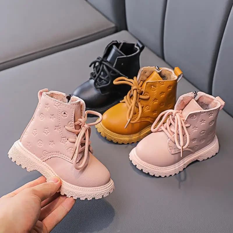 Non Slip High Top Boot New British Style Casual Shoes Children Padded Fashion Warm Short Boots Kids Lace Up Side Zipper