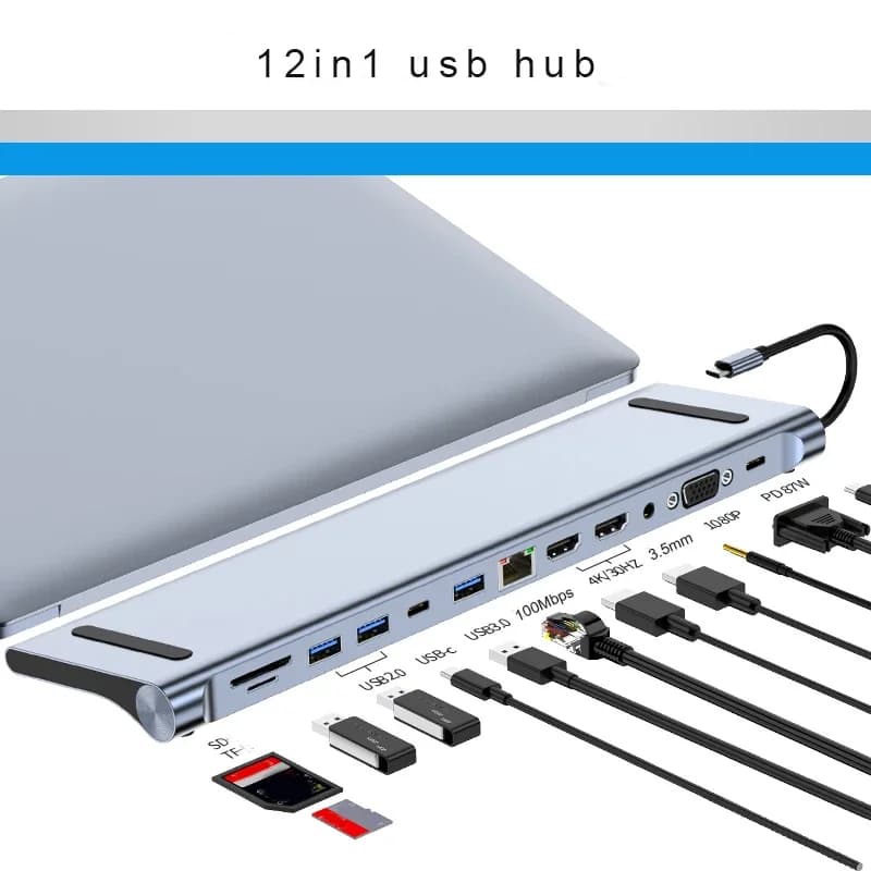 12 in 1 USB C HUB Docking Station Multi Port monit USB Type C to 4K DP HDTV VGA Adapter Type c Hub