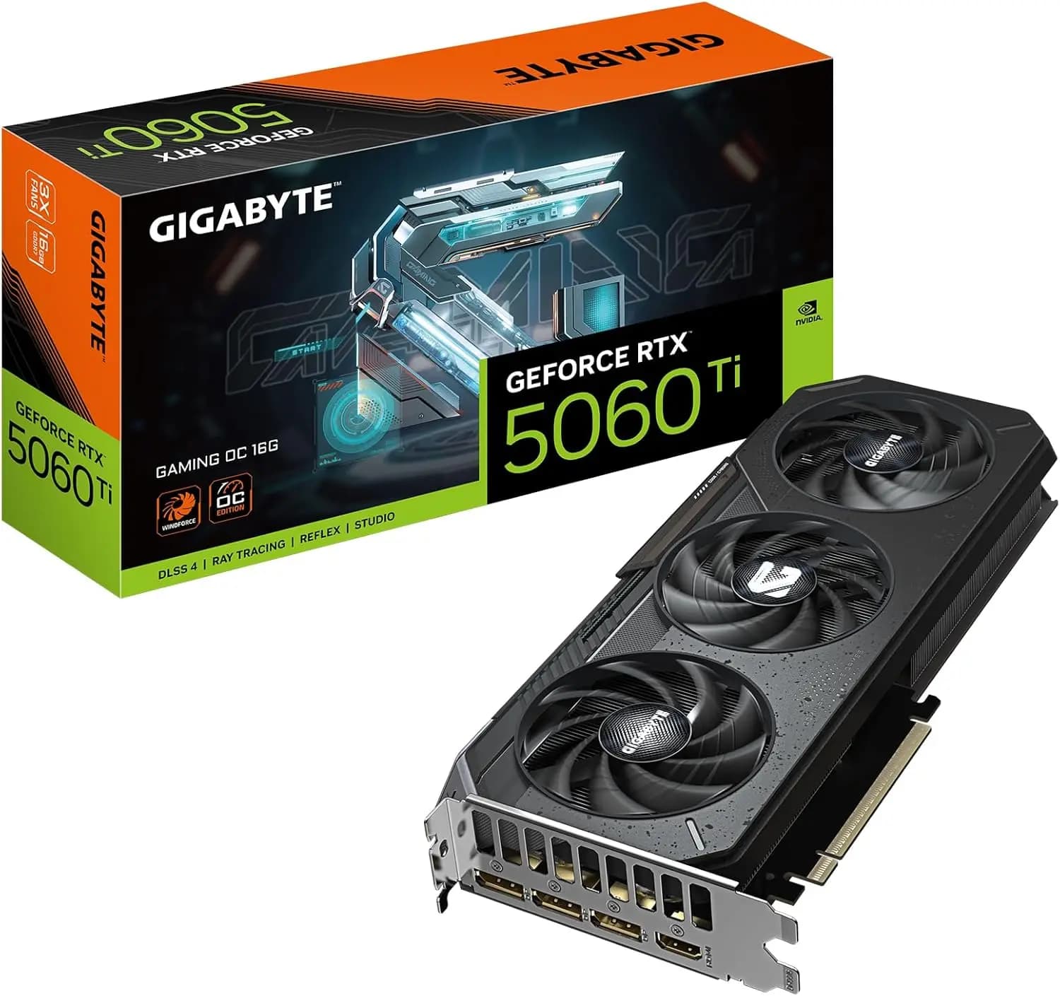 Scheda Video GV-N506TGAMING OC-16GD con GDDR7 a 128 bit, PCIe 5.0, Sistema di Raffreddamento WINDFORCE, Interfaccia di Uscita Video DisplayPort e HDMI