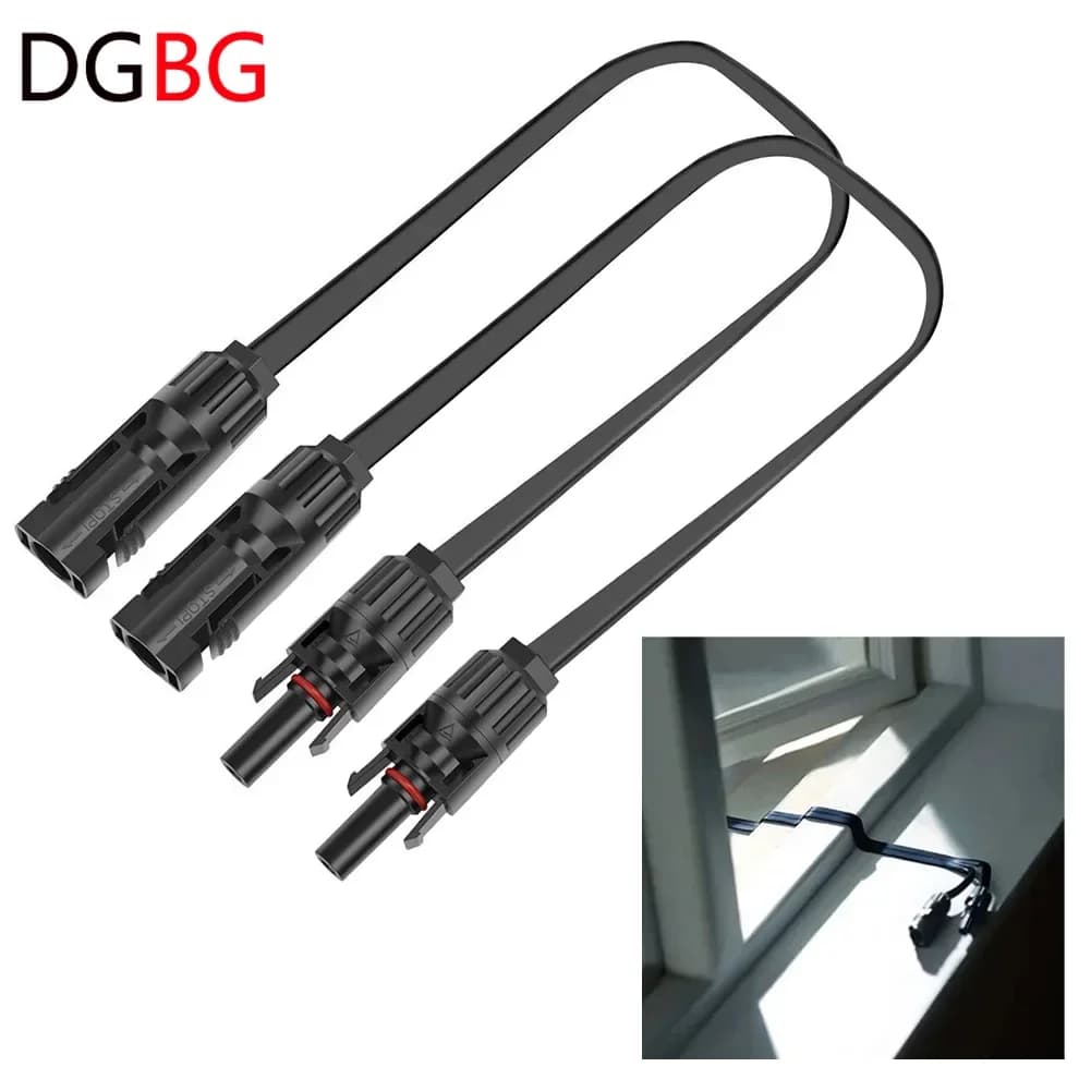 2Pcs 12AWG 10AWG 4mm2 6mm2 Female Male Waterproof Connectors Flat Solar Panel Extension Cable for RV Photovoltaic Home Balcony