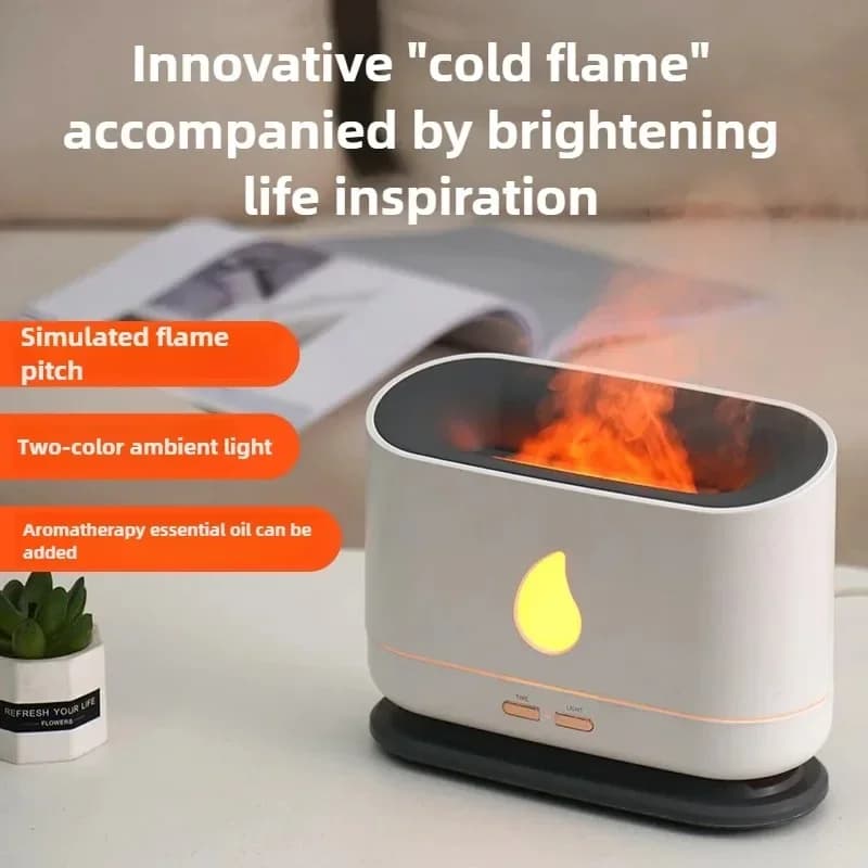 Diffusore di Aromi da 200ml con Effetto Fiamma, Nuovo Purificatore d'Aria USB, Umidificatore Silenzioso con Luce Ambientale in Stile Nordico