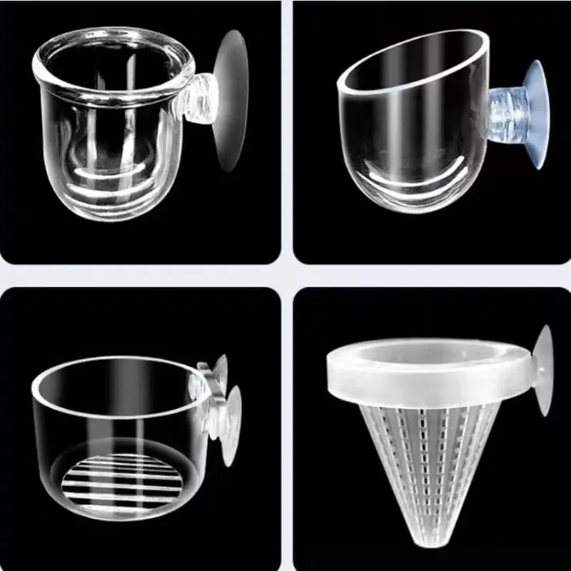 Vaso Trasparente in Acrilico per Piante Acquatiche, Contenitore per Alimentazione con Ventosa per Acquario, Accessori per Acquari