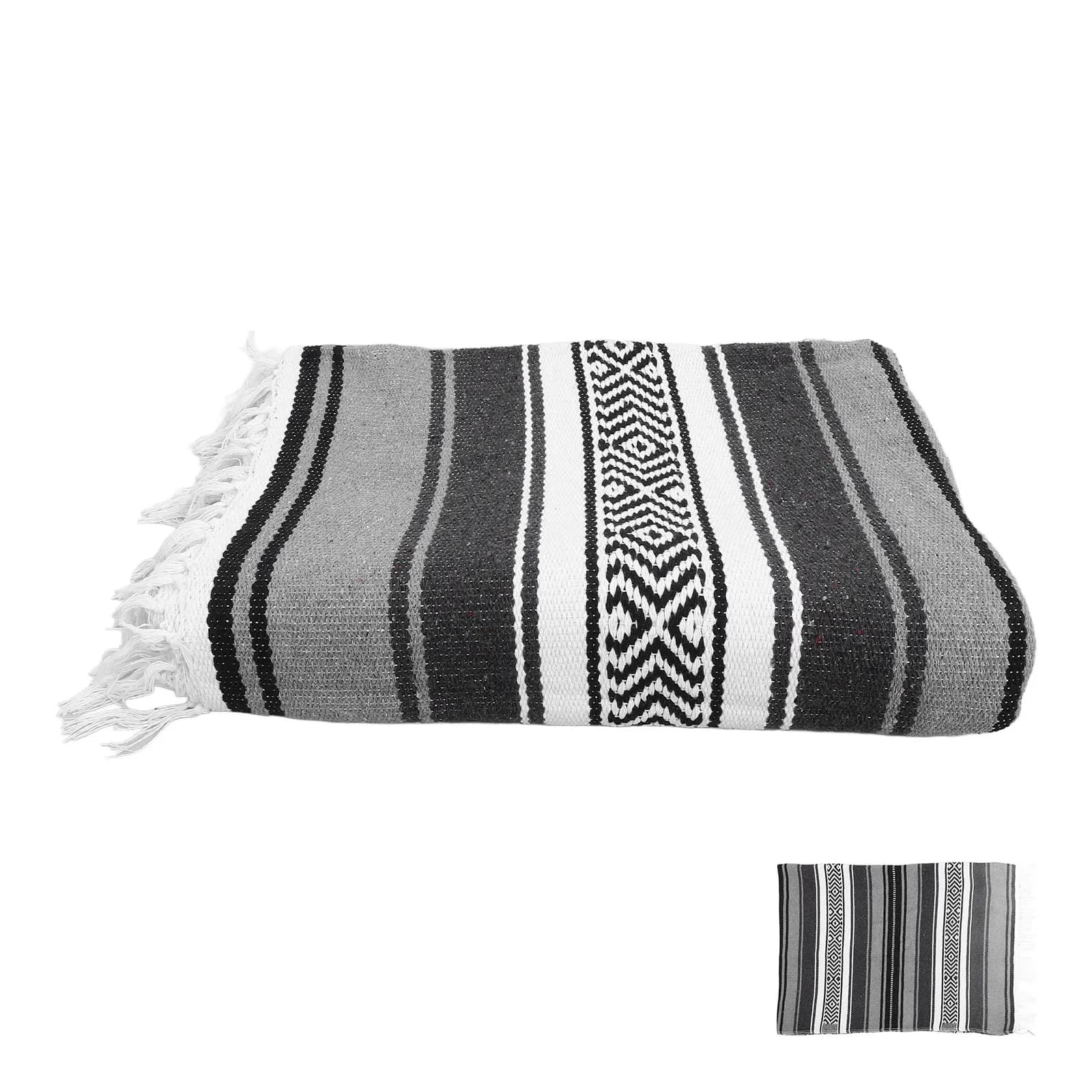 Coperta Messicana Spessa e Morbida in Misto Grigio 130x180cm, Tappetino Yoga Intrecciato, Copridivano, Coperta Decorativa per Auto, Tappetino Yoga