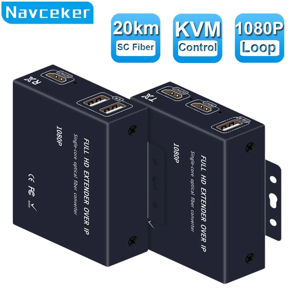 2026 Best HDMI to Fiber Optic Converter 1080P HDMI Fiber Optic Video Extender KVM USB Loop to HDMI Fiber Transmitter Receiver