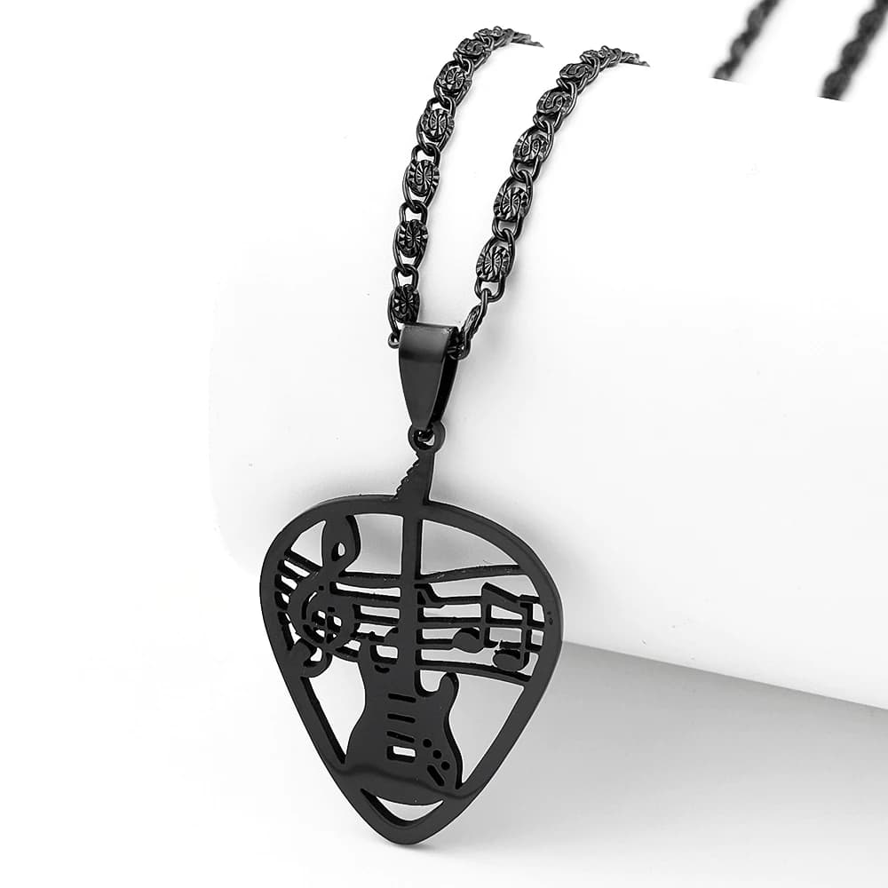 Collana con Ciondolo a Forma di Plettro per Chitarra Rock per Donna/Uomo, in Acciaio Inossidabile, Stile Punk, con Nota Musicale, Gioiello Regalo per Feste