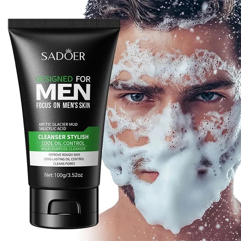 Detergente viso per uomo per pulizia profonda, controllo del sebo, idratante, rimozione dei punti neri, schiarimento delle macchie scure, riduzione dei pori, rimozione dei segni dell'acne e latte detergente viso delicato 100g