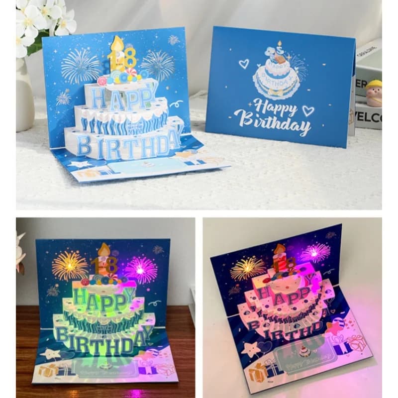3D Musical Happy Birthday Greeting Cards With Blowable LED Candle，Best Birthday Gift For Women Mom Dad Husband Wife Sister