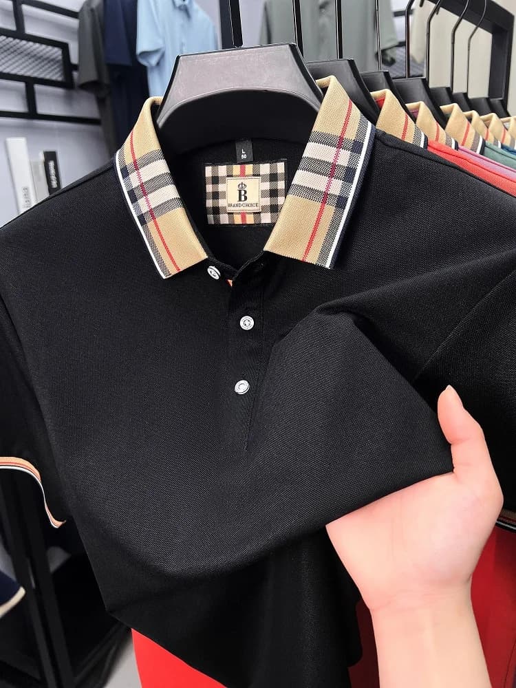 Polo a maniche corte di marca di lusso da uomo estiva in cotone di seta comoda e traspirante con risvolto scozzese T-shirt da golf casual alla moda