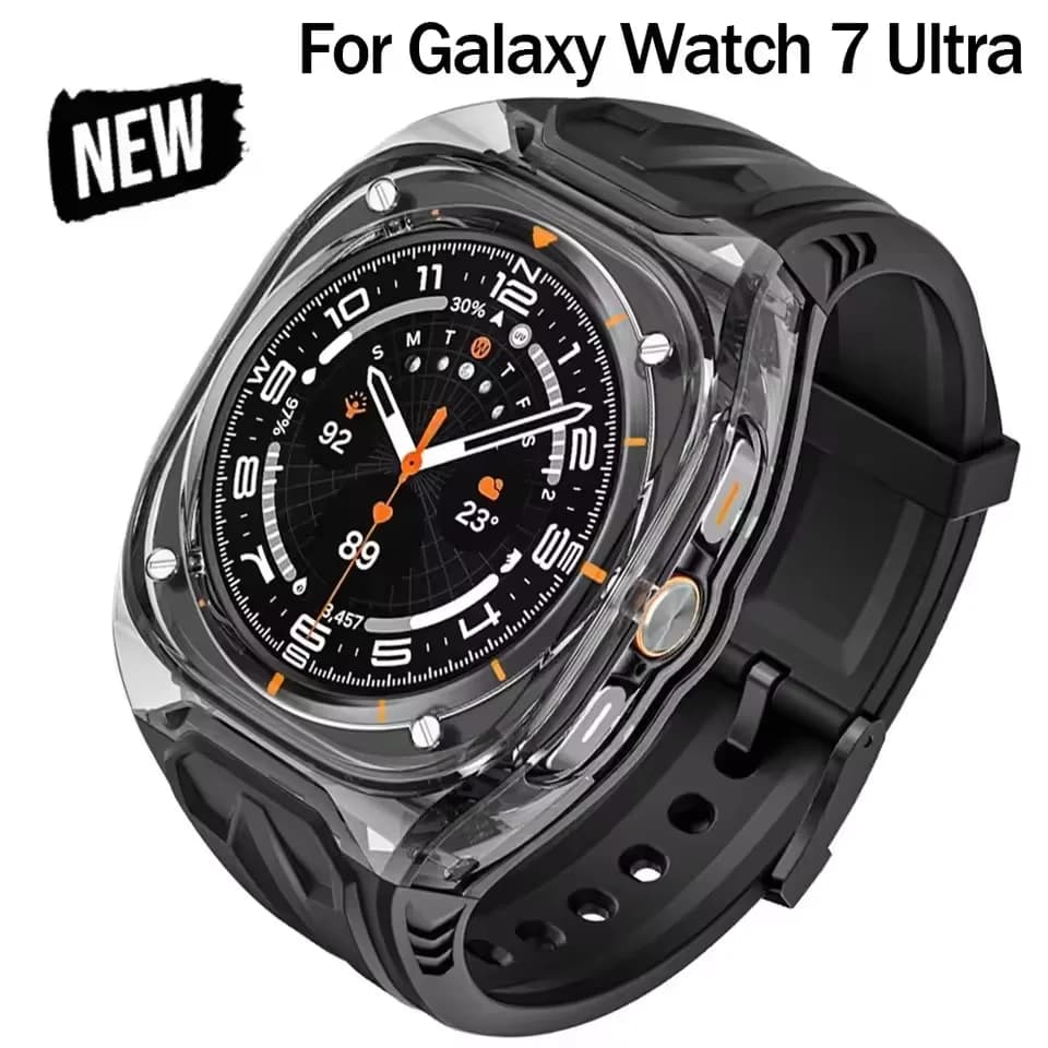 Mod Kit cinturino + custodia per Samsung Galaxy Watch 7 Ultra 47mm cinturino in silicone per Galaxy Watch Ultra cinturino sportivo da uomo