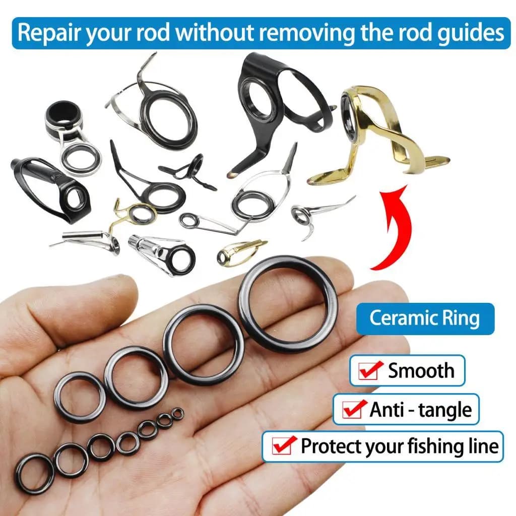 Kit di riparazione punta canna da pesca Anelli guida in ceramica Set di accessori per canne da pesca Protezione linea d'acqua dolce d'acqua salata