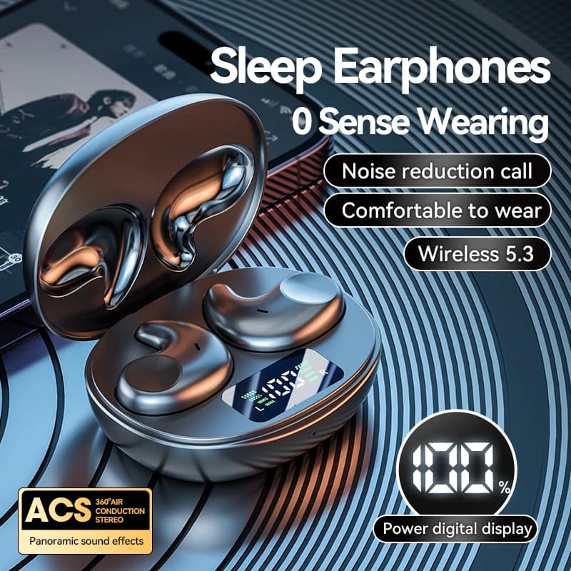 Cuffie Bluetooth 5.3 Auricolari Bluetooth ultrasottili per dormire Auricolari HI-RES con riduzione del rumore e microfono Lunga durata