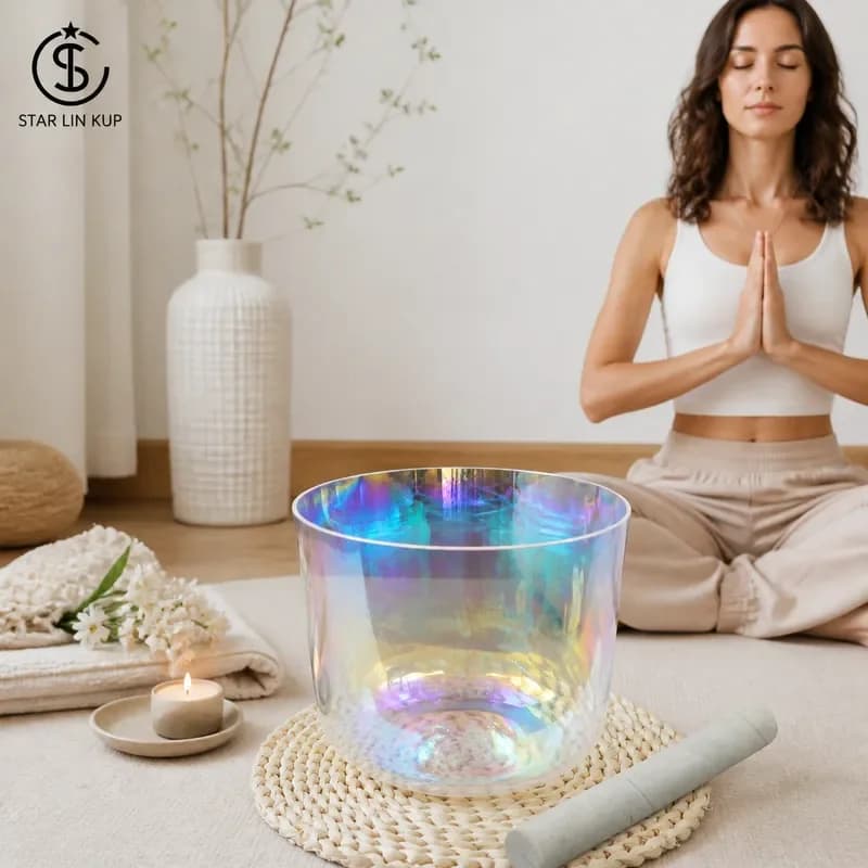 STAR LIN KUP Natural Clear Crystal Singing Bowl ABCDEFG Note Chakra Sound Healing with Mallets and O-rings for Meditation