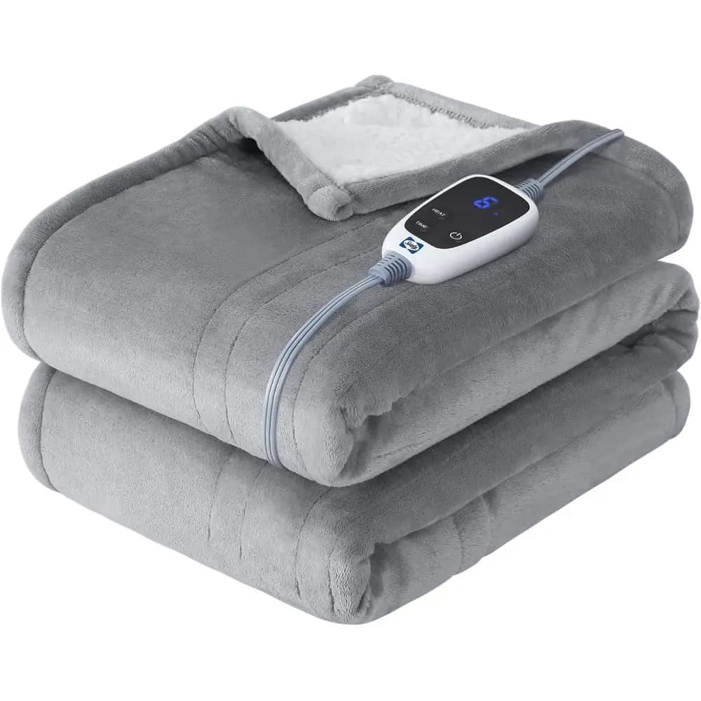 Coperta Elettrica, Plaid Riscaldato in Lana e Sherpa con 6 Livelli di Calore e Spegnimento Automatico 2-10 Ore, Riscaldamento Rapido e Lavabile in Lavatrice