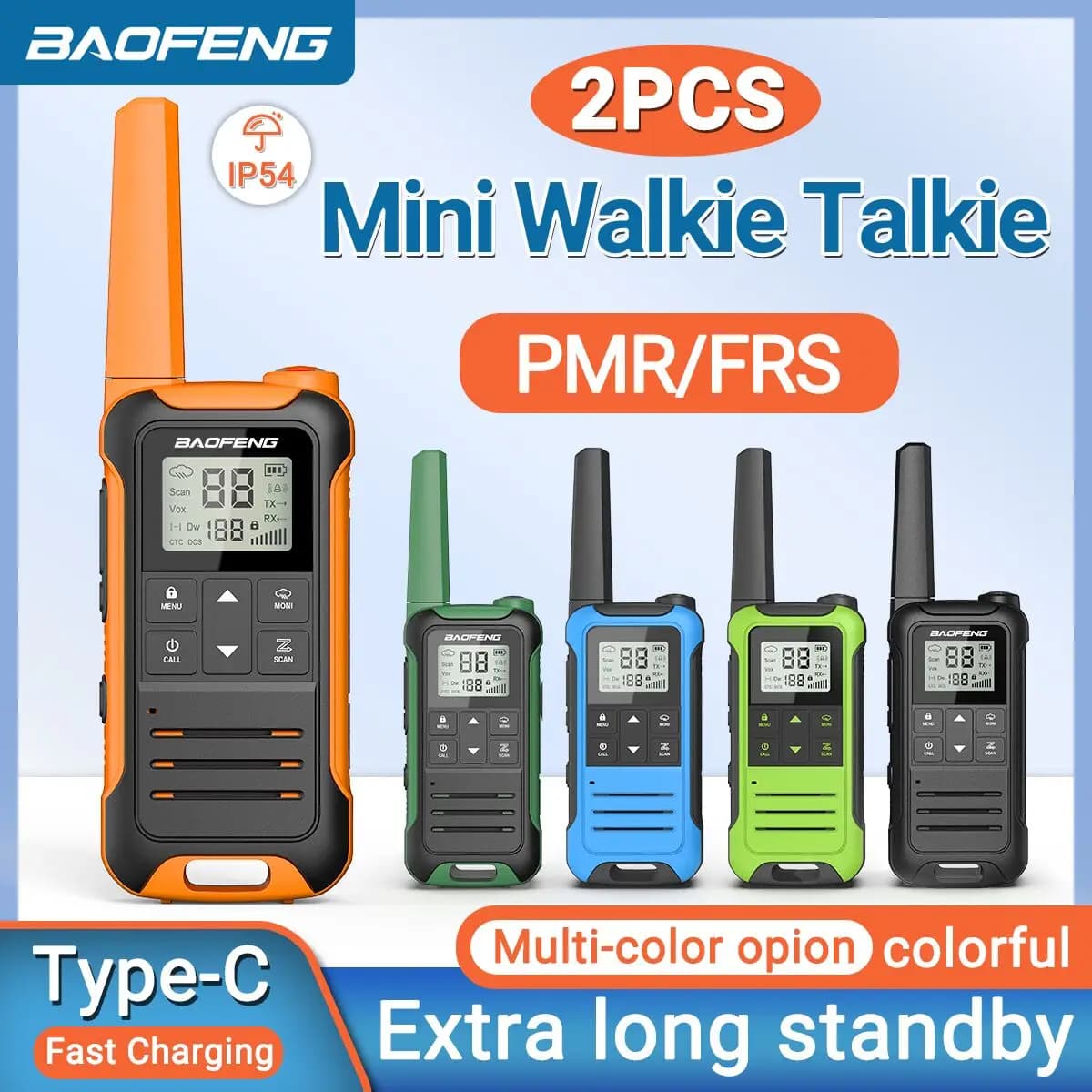 2pcs Baofeng F22 Mini Walkie Talkie Long Range Waterproof Type-c Charger PMR 446 FRS Portable Two-way Radios For Camping